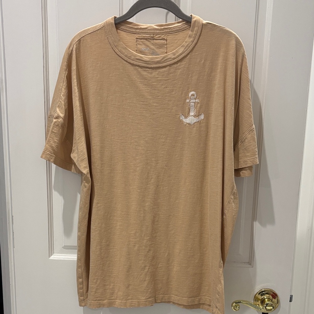 aerie Tan Short Sleeve Crewneck Tee with White Anchor
